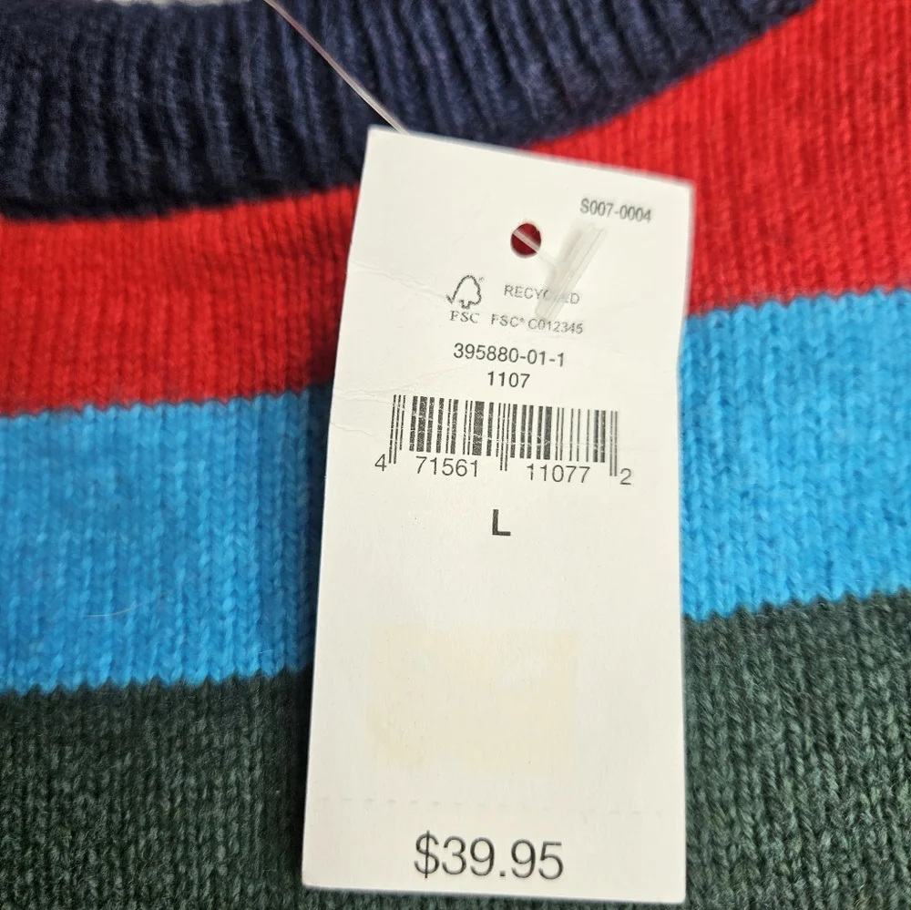 Gap Wool Blend Sweater New Blue With Rainbow Stripes Girl's Size Large